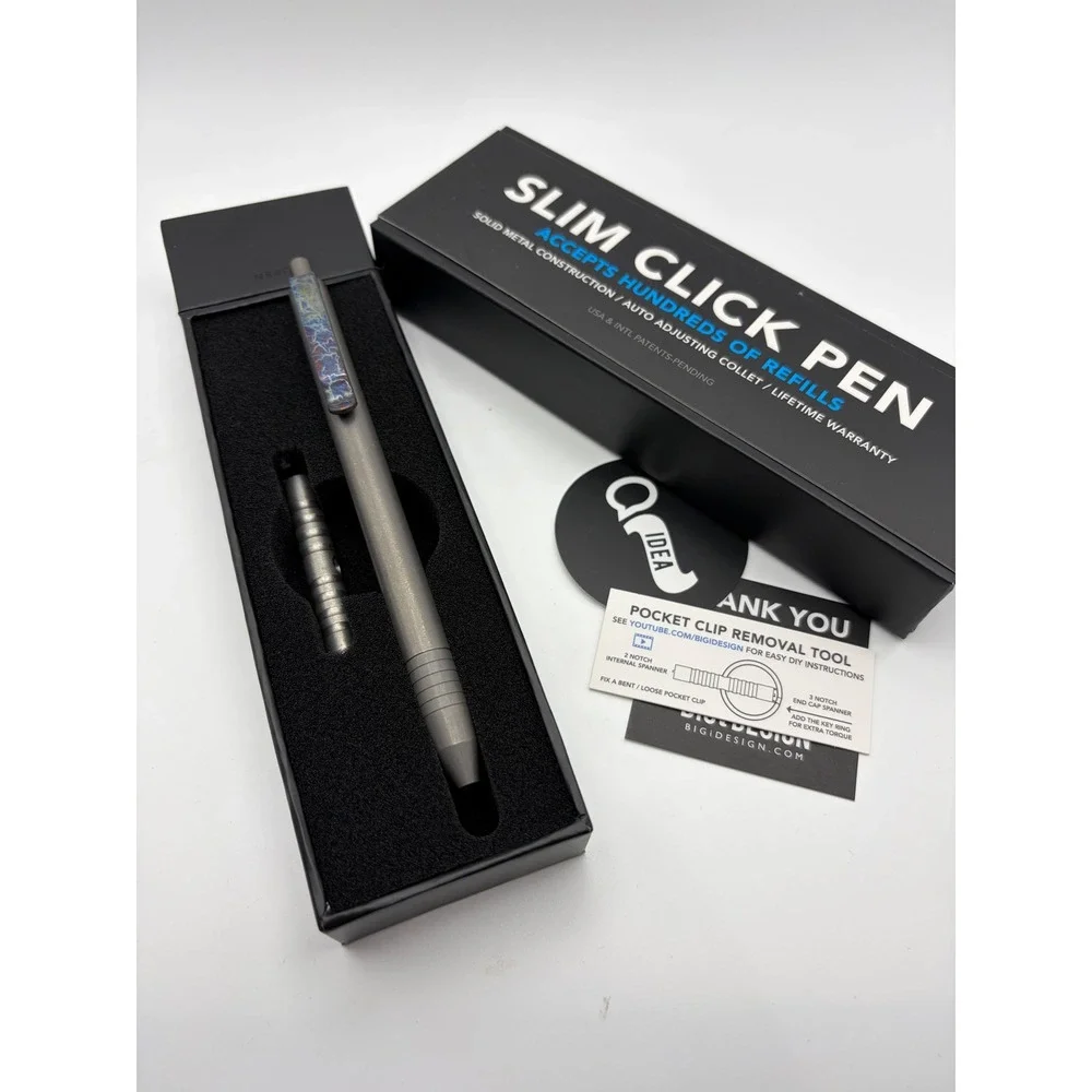 Big Idea Design Slim Click Pen Stonewashed Titanium Lightning Anodized Clip